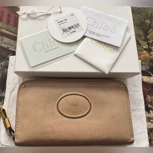 Chloé Zip Around Leather Wallet Beige with Box & Authentication Cards